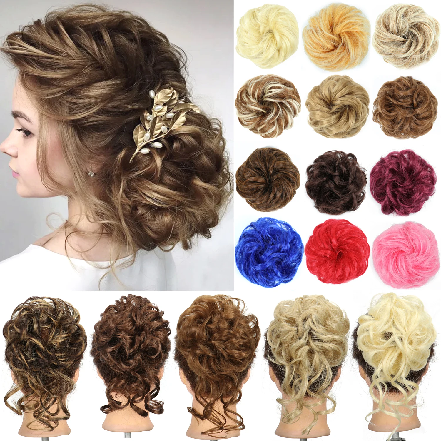 

Synthetic Chaotic Curly Hair Bun Donut Chignon Elastic Band Hair Chignon Scrunchies Messy Hair Bun Updo Hairpieces For Women