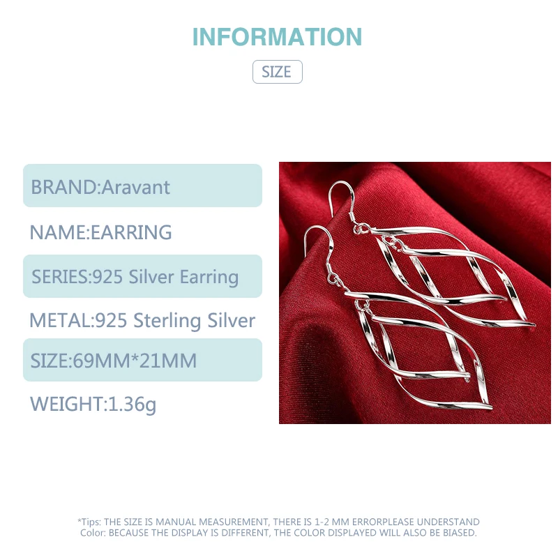 Drop Earrings Aravant 925 Sterling Silver Hollow Long for Women Fashion Wedding Jewelry Gifts drop earrings,dangle earrings,silver jewelry,long earrings