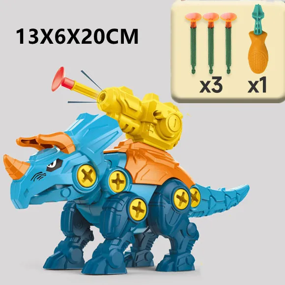 Children's Educational Dinosaur & Vehicle DIY Toy Set - Handcrafted Excavators, Rollers, T-Rex & Triceratops