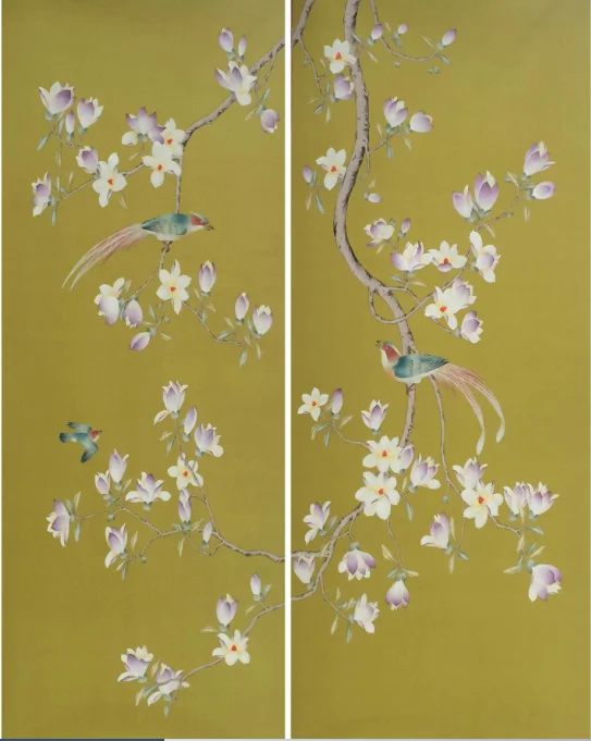 Hand-Made wallpapers silk Hand-Painted Mangnolias For Villa/Apartment/Living room/bedroom/diningroom/Sofa/TV wallcovering