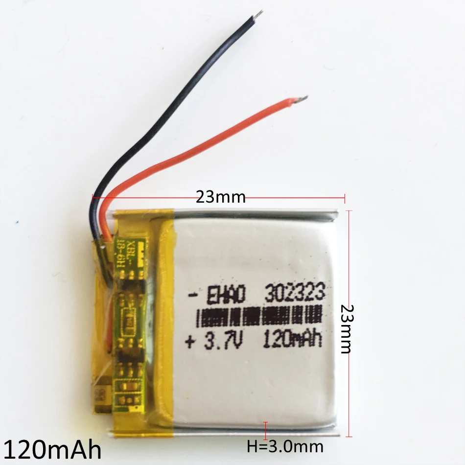 充電式LiPoバッテリー032323, 10x3.7V, 120mAh,リチウムポリマー