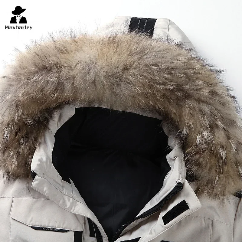 Down Jacket Men's South Korea Running Fur Collar Hooded Luxury White Duck Down Warm Coat Men's Cold-proof Tooling Parka