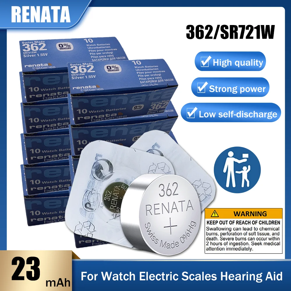 100pcs Original Renata 362 Sr721sw 1.55v Silver Oxide Button Coin Cell