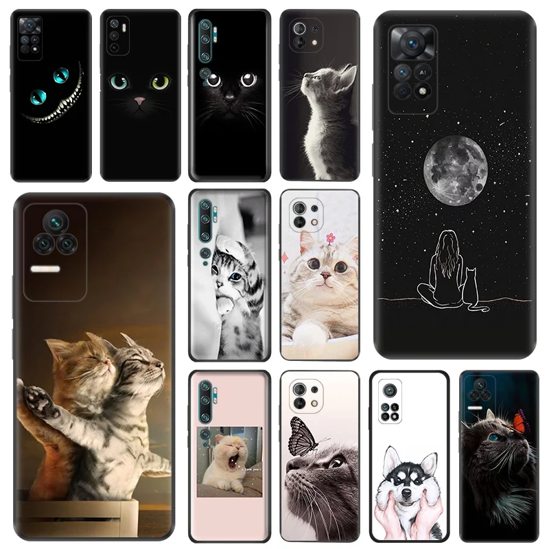 Custodia Opaca Per Telefono Per Xiaomi 13 Pro 12T 12S Ultra 12X 12 Lite A2 Cc9 Redmi 12C K50 K60 Cute Pink Black Cat Black Soft Cover