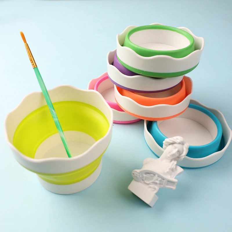 Silicone Folding Mini Bucket for Washing Painting Brush Watercolor Drawing Tools Paint Pallette