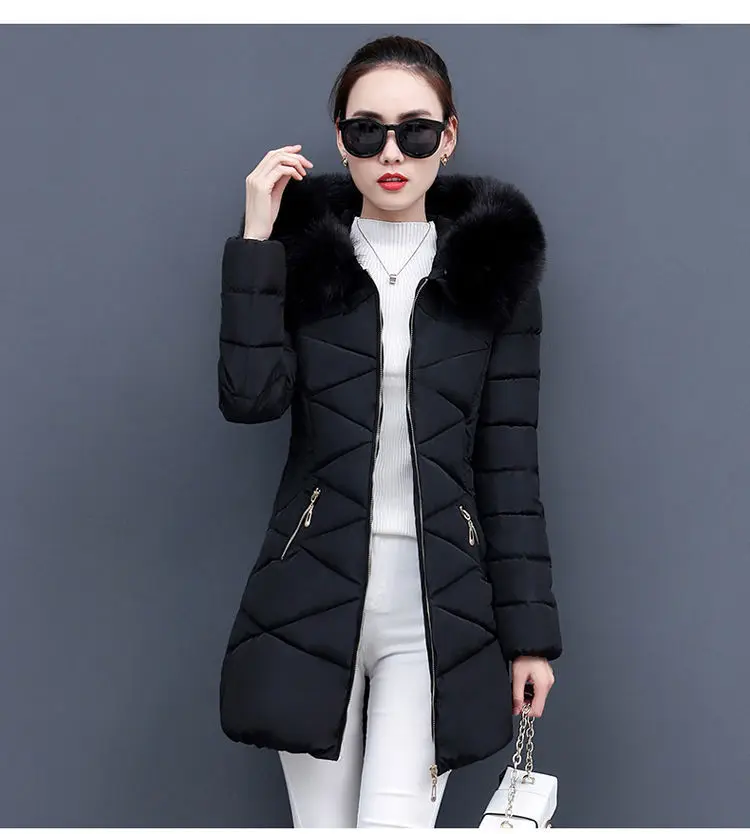 Korean Fashion Slim Thin Long Down Cotton Jacket Winter Warm Thick Parkas Cotton Women Snow Outerwear Big Fur Collar Female Coat