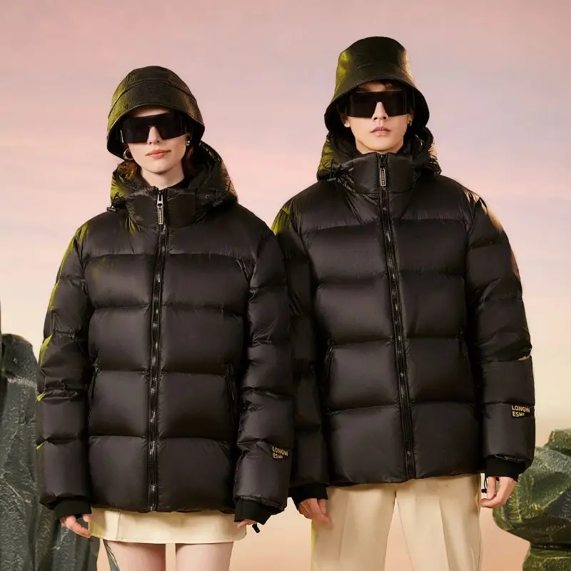 BlackGoldDownJacketsMenDuckDownWaterproofSolidHoodedPuffer