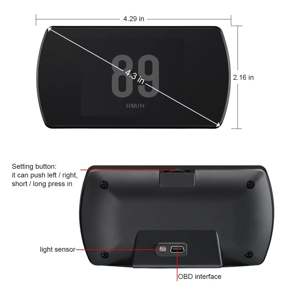 ڵ OBD2  OBD  HUD ڵ  , P12  ÷,  跮 TFT HD ÷, ӵ ð, RPM 