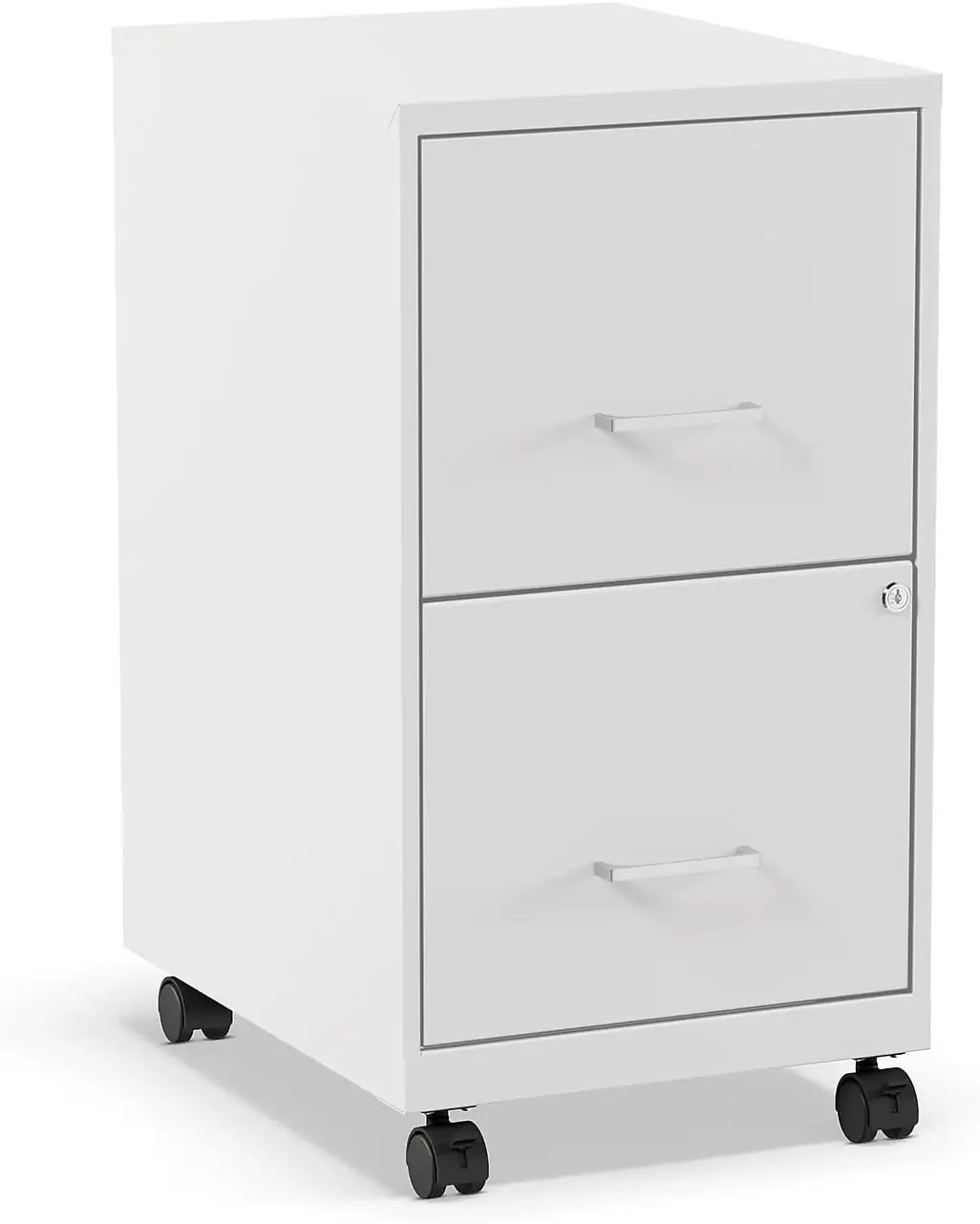 2-Drawer Vertical File Cabinet, Letter Size Documents, Lockable & Mobile, 18.9" D x 14.3" W x 26.3" H, White