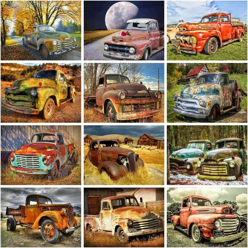 

CHENISTORY Diamond Painting Rusty Pickup Truck Scenery Full Square Diamond Embroidery Kit Diamond Mosaic Landscape Gift Decor