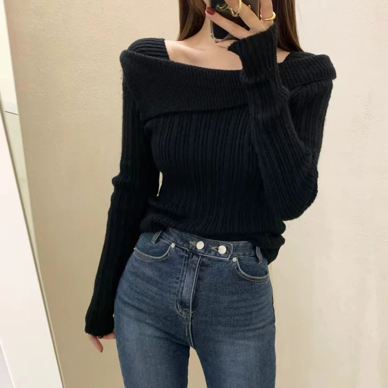 Women Elegant Knitted Pullover Sweater Long Sleeve Tops