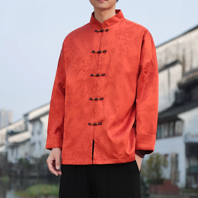 

Chinese-style Men Tang Suit Jackets New Men's Ice Silk Stand-up Collar Coat for Spring/summer 2024 Men's Hanfu Jacquard Jacket