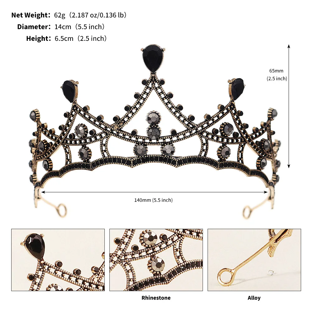 Barocke Vintage Gotische Kristallkrone und Tiara Hochzeits-Braut-Haaraccessoires für Frauen Strass-Kronen Hochzeitszubehör – Detail 12
