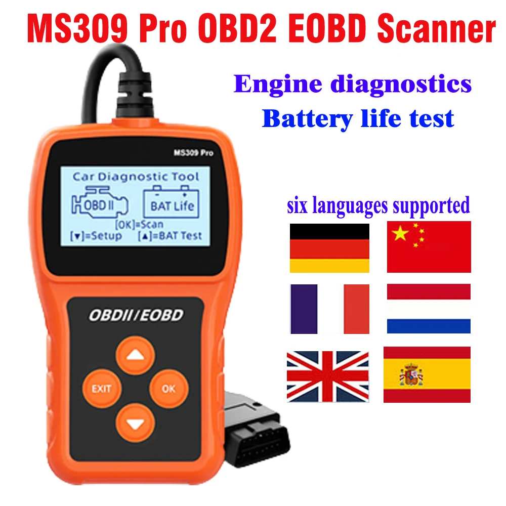 NewestMS309ProBatteryTesterCarFaultDetectorOBD2EOBDScannerCodeReaderAutoEngine