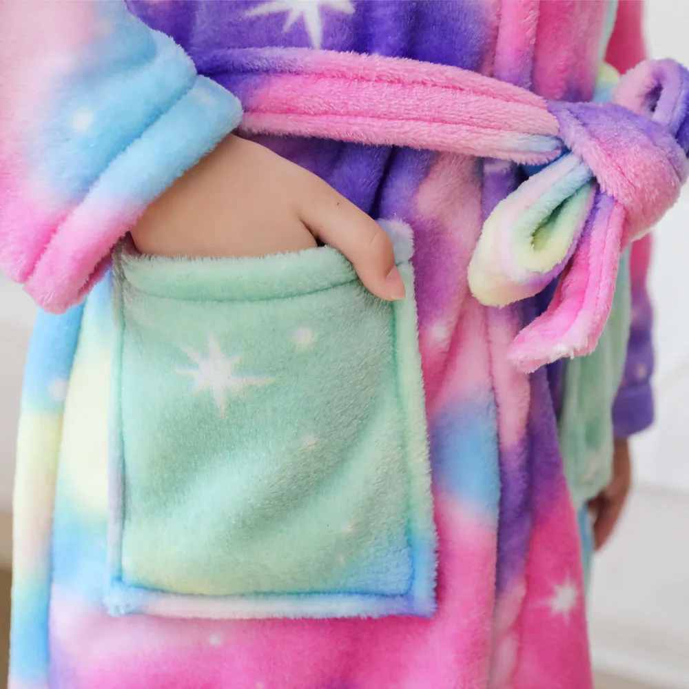 Kigurumi Husky Children Bathrobe Bath Robe Autumn Winter Animal Unicorn Hooded Pajamas For Boys Girls Towel Robes Kids Nightgown