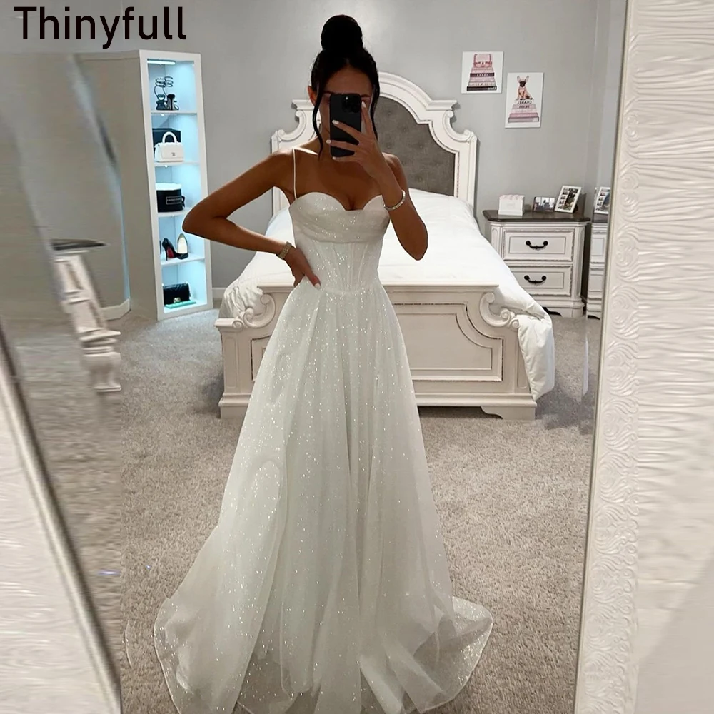 

Thinyfull A-line White Evening Party Gown Sweetheart Spaghetti Strap Prom Dress 2023 Shiny Formal Event Dress Vestidos De Noche