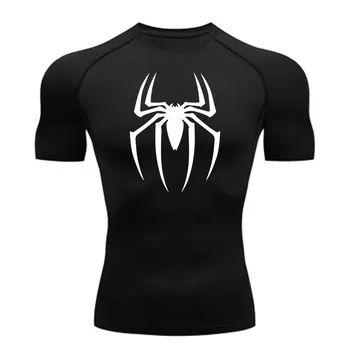 2026Men's Spider Print Compression Shirt, Quick Dry T-Shirt, Gym Running Jersey, Breathable Short Sleeve, Spring, Summer, M-3XL 1