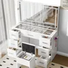Makeup Vanity Desk with Power Outlet, 7 Drawers Vanity Table with Cushioned Stool, 3 Lighting Modes Brightness Adjustable,White 2