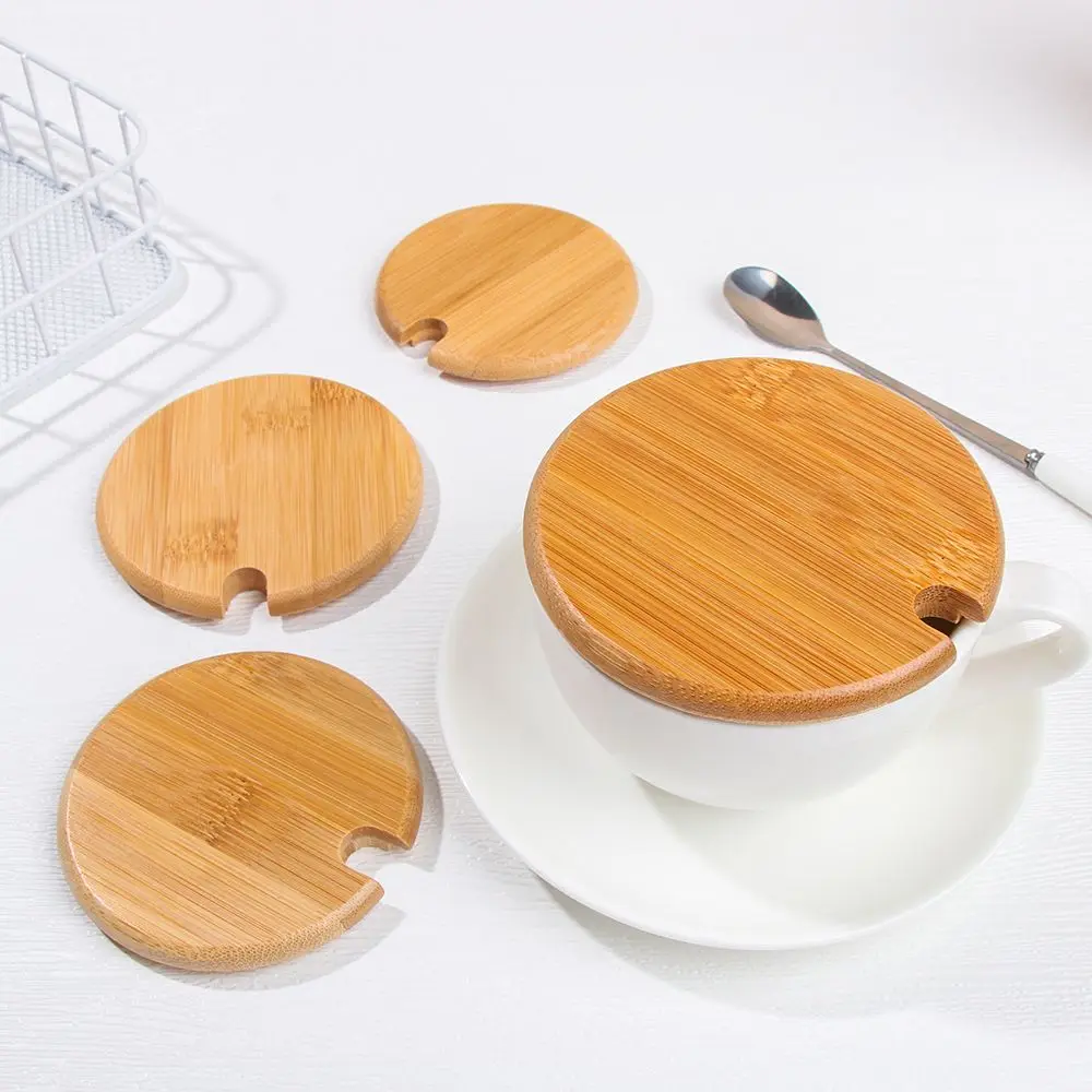 Wooden Jar Lids Wood Lid With Spoon Hole for Mason Jar Cap Can Mug Cover Seasoning Bottle Kitchen Organization