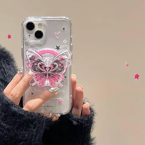 Korean Cute Pink Butterfly Magnetic Holder Phone Stand GripTok Grip Tok Support For iPhone For Magsafe Accessories Phone Holder - Image 4