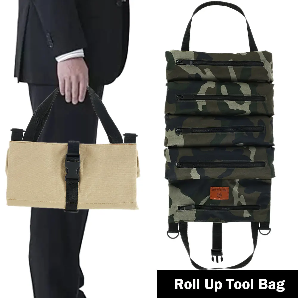 

Roll Up Tool Bag Multifunction Wrenches Screwdriver Storage Pouch Tools Organizers Camo Printed Portable Container Bag for