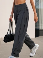 Women s Cargo Pants Loose Fit Solid Color Casual Autumn Baggy Leg Barrel Track Pants with Multiple Pockets and Drawstring - Image 3