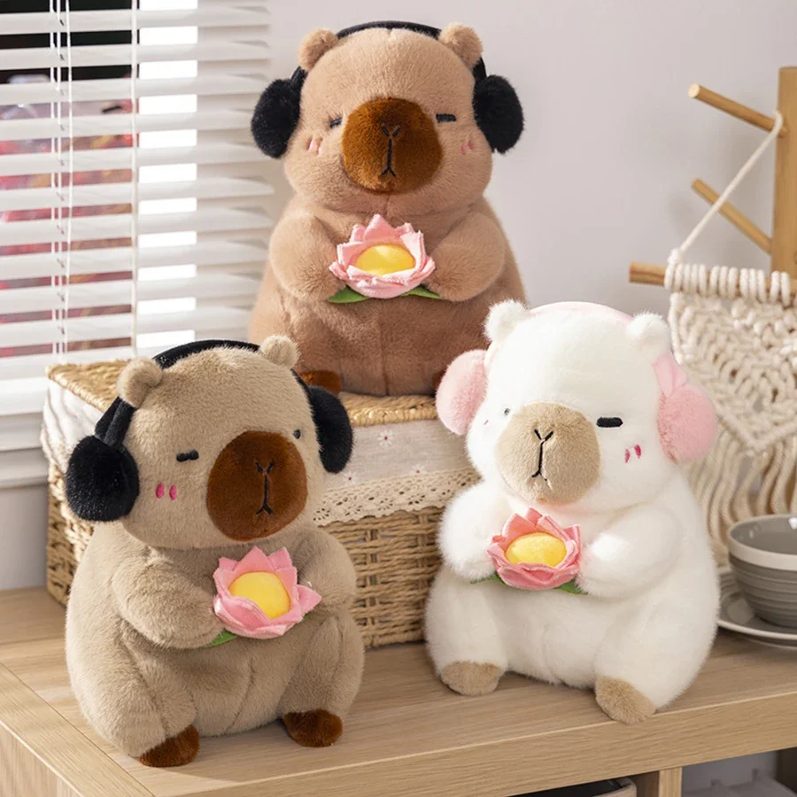 Adorable Capybara Plush Toy with Lotus Flower - Soft Animal Doll