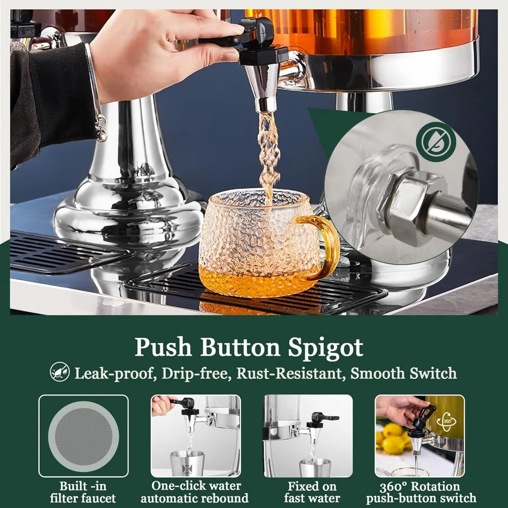 4 gal beverage dispenser, drink dispensers for parties, hot cold drink dispenser with ice container and stainless steel drip tra