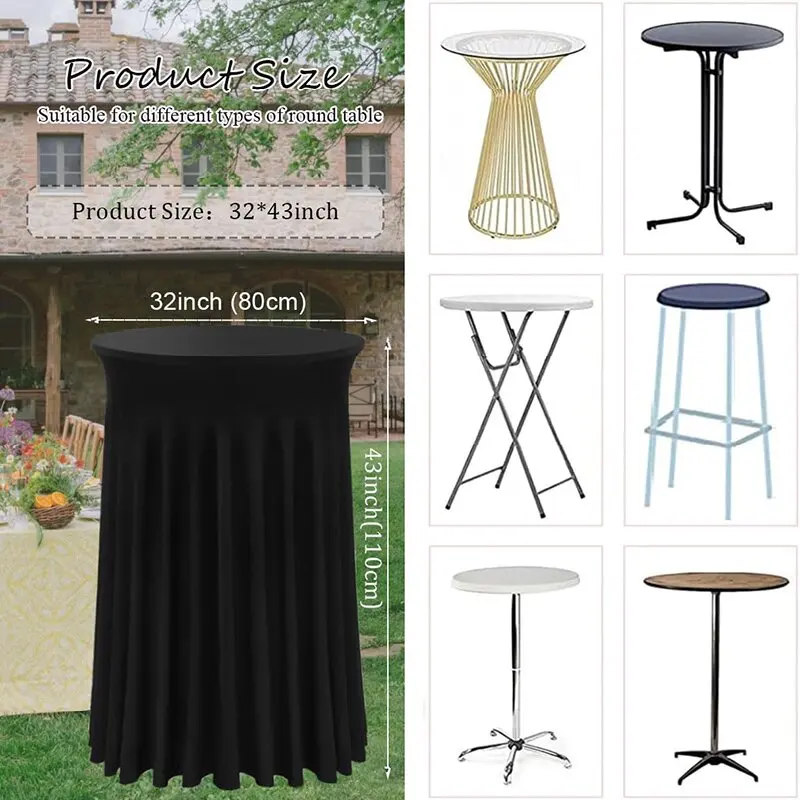 2 Pcs Cocktail Table Covers 32"x 43" Spandex Stretch Round Tablecloths Skirt for Fitted High Top Table Bar Banquet Wedding Party 4