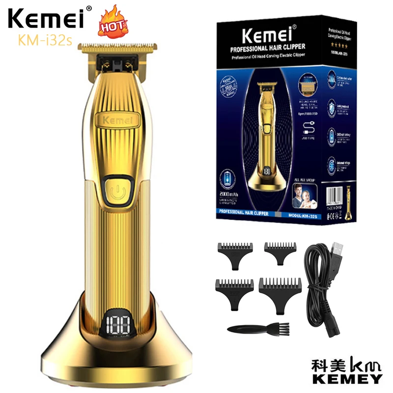 Kemei KM-i32S i32 Electric Rechargeable Hair Clipper Fast Charging and Long Time Using Professional Salon Trimmer Barbier Hot small charging usb mini handheld fan cooler portable fan mini silent charging desk dormitory office student gifts enduranc long