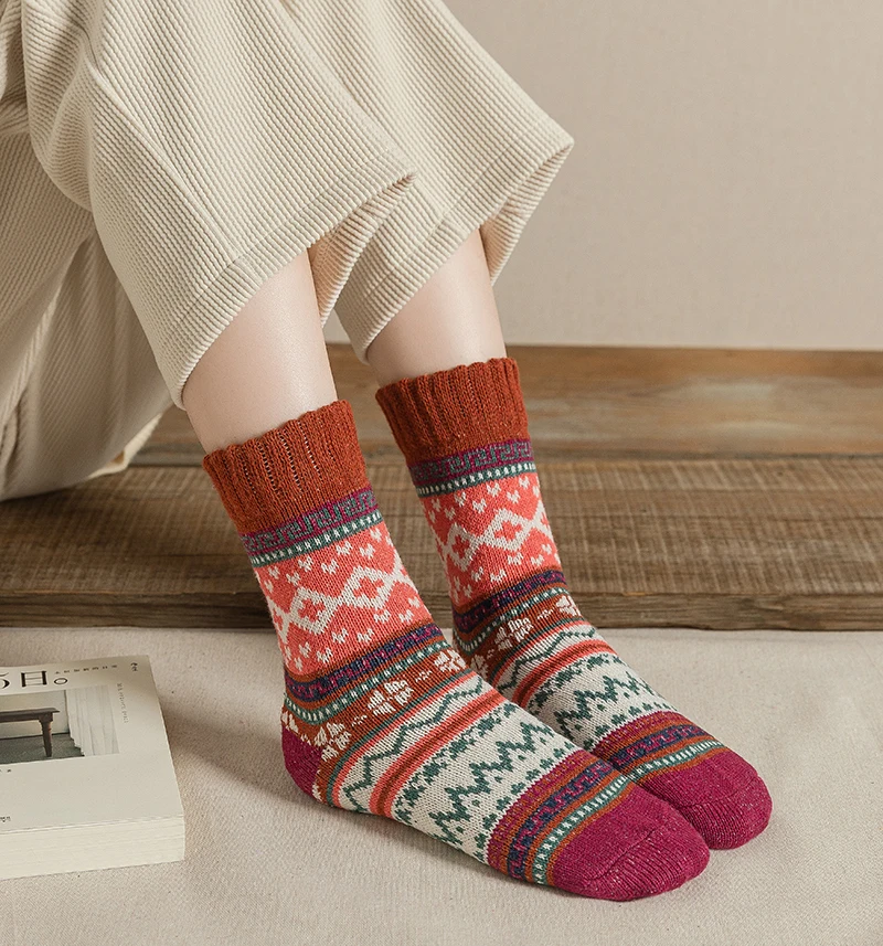 5 Paare/los Neue Witner Dicke Warme Frauen Socken Vintage Weihnachten Socken Bunte Socken Geschenk Freie größe YM7020 – Detail 8