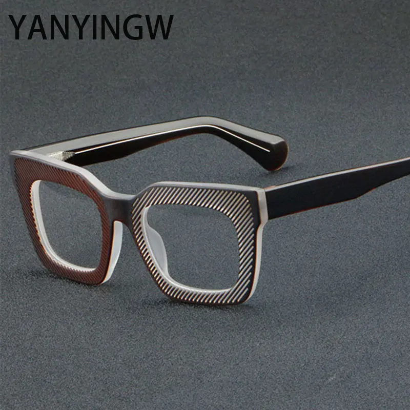 

Vintage Big Frame Hollow Acetate Glasses Frame Men Myopia Optical Prescription Eyeglasses Frame Women Leopard Brand Eyewear