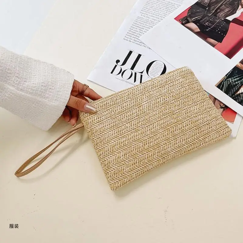 

D0UD Summer Beach Sea Handbag Weaving Bag Wristlet Bag Straw Clutch Bag for Women