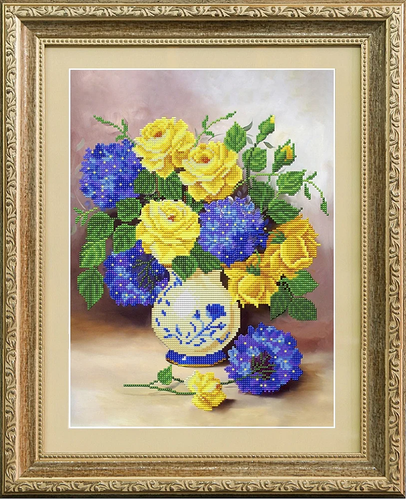 Drawing on габардине beaded благовест item No. к-3109 rose and hydrangea 28 х38 cm cross stitch embroidery set |