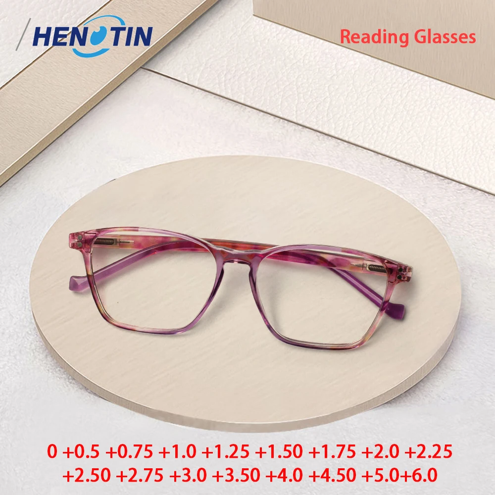 

Henotin 2022 New Oval Printing Flower Frame Reading Glasses Metal Hinge Men and Women HD Eyeglasses+1.0+2.0+3.0+4.0+5.0+6.0