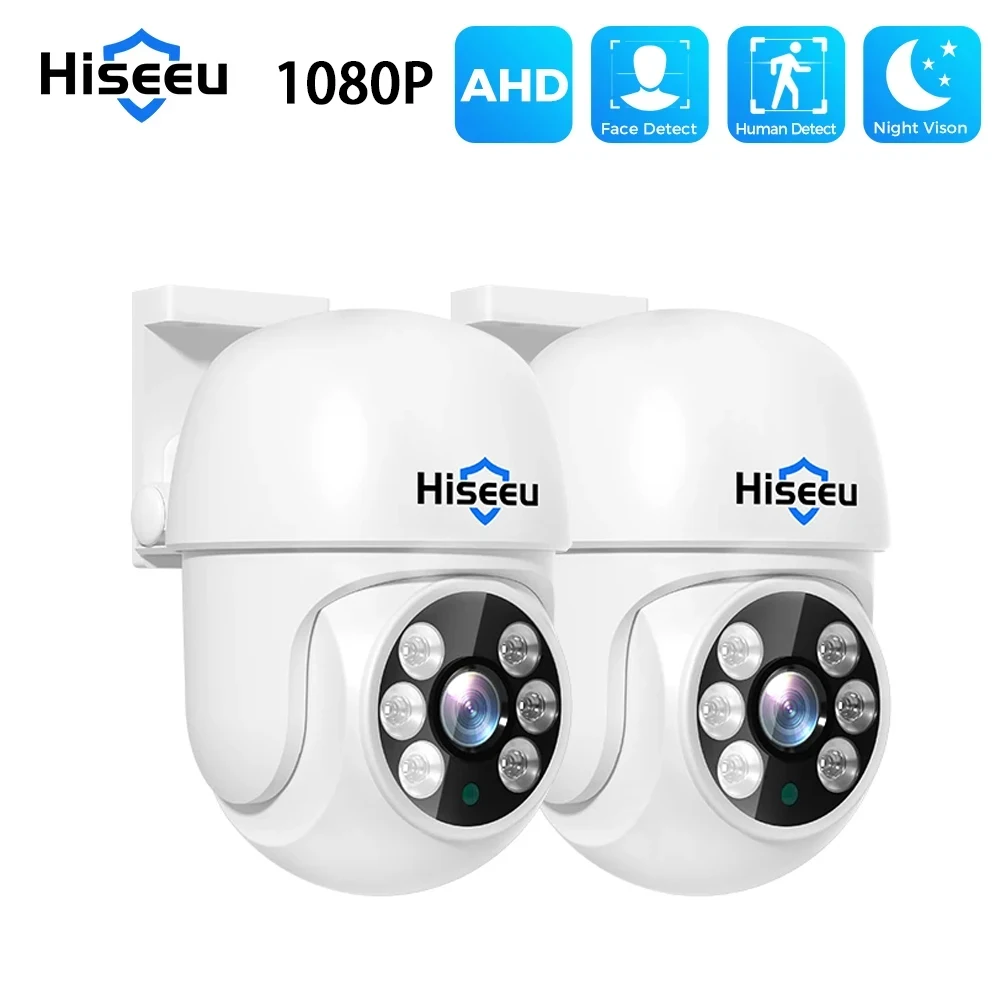 Hiseeu-cámara de seguridad CCTV 1080P 2MP AHD PTZ, videocámara de vigilancia analógica HD, resistente al agua, detección facial