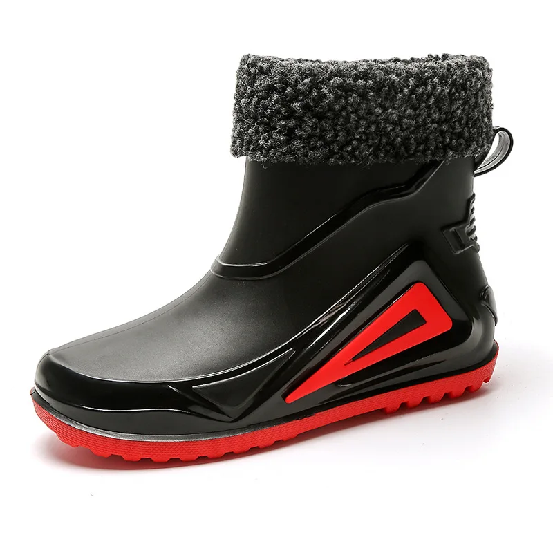 Rain Boots Men Warm Ankle Rubber Shoes Waterproof Galoshes Husband Fishing Work Safety Shoes Kitchen Insulated Rubber Boots