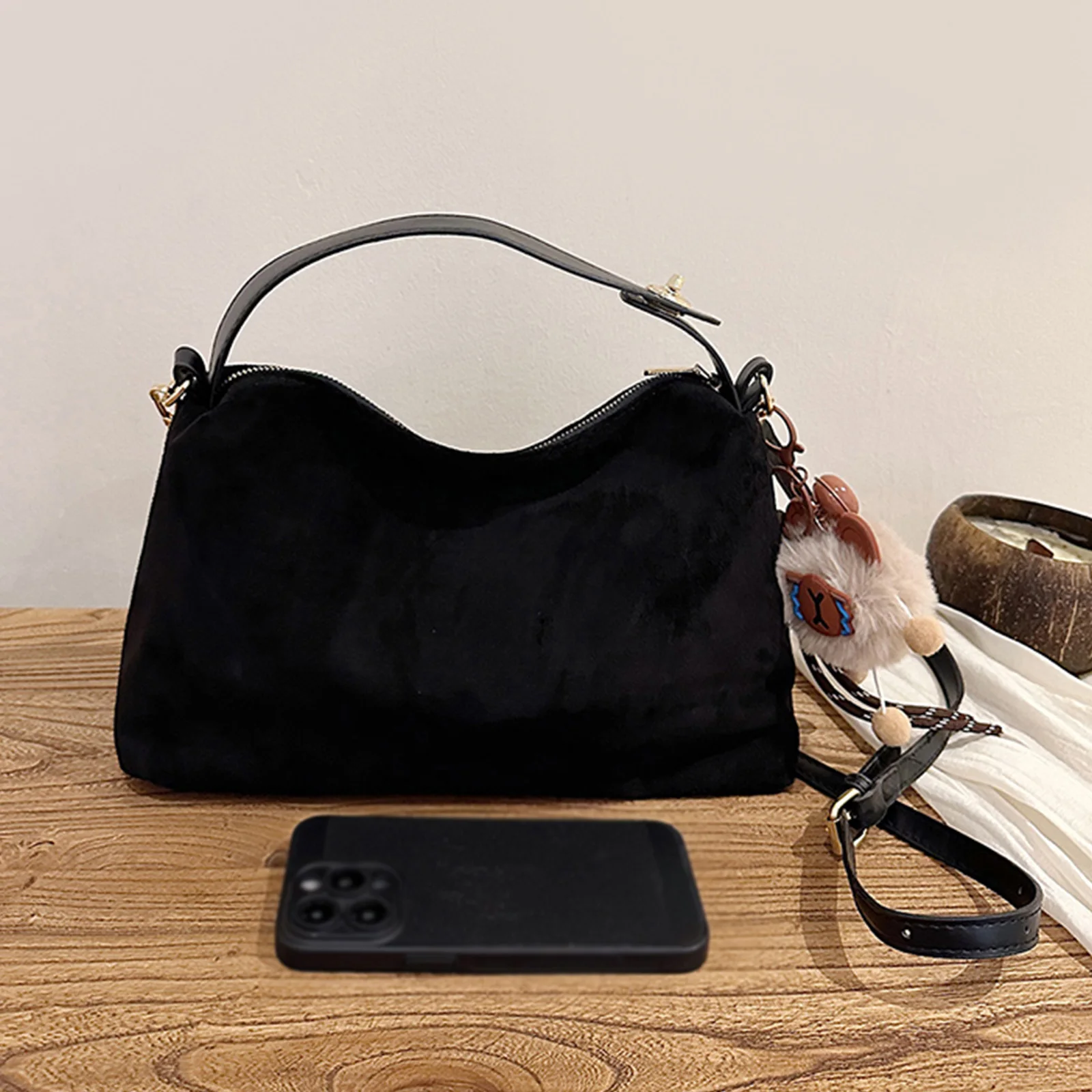 Women Faux Suede Underarm Bag with Adjustable Strap Handbag for Work Shopping Travel Daily