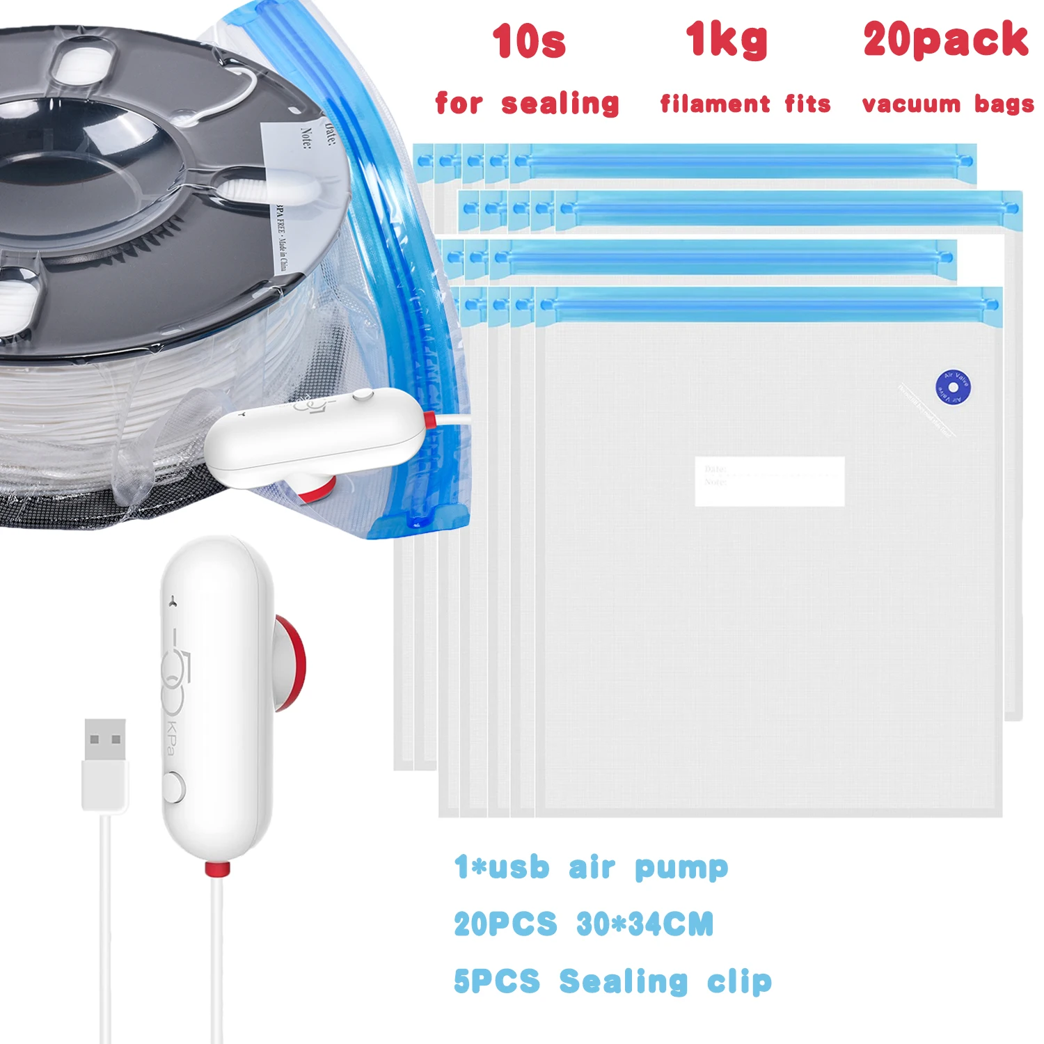 

Vacuum Storage Bag for Filament 3D Printer Dryer Dryer Safe Keep 3d Printing Filament Storage with USB Mini Electric Air Pump