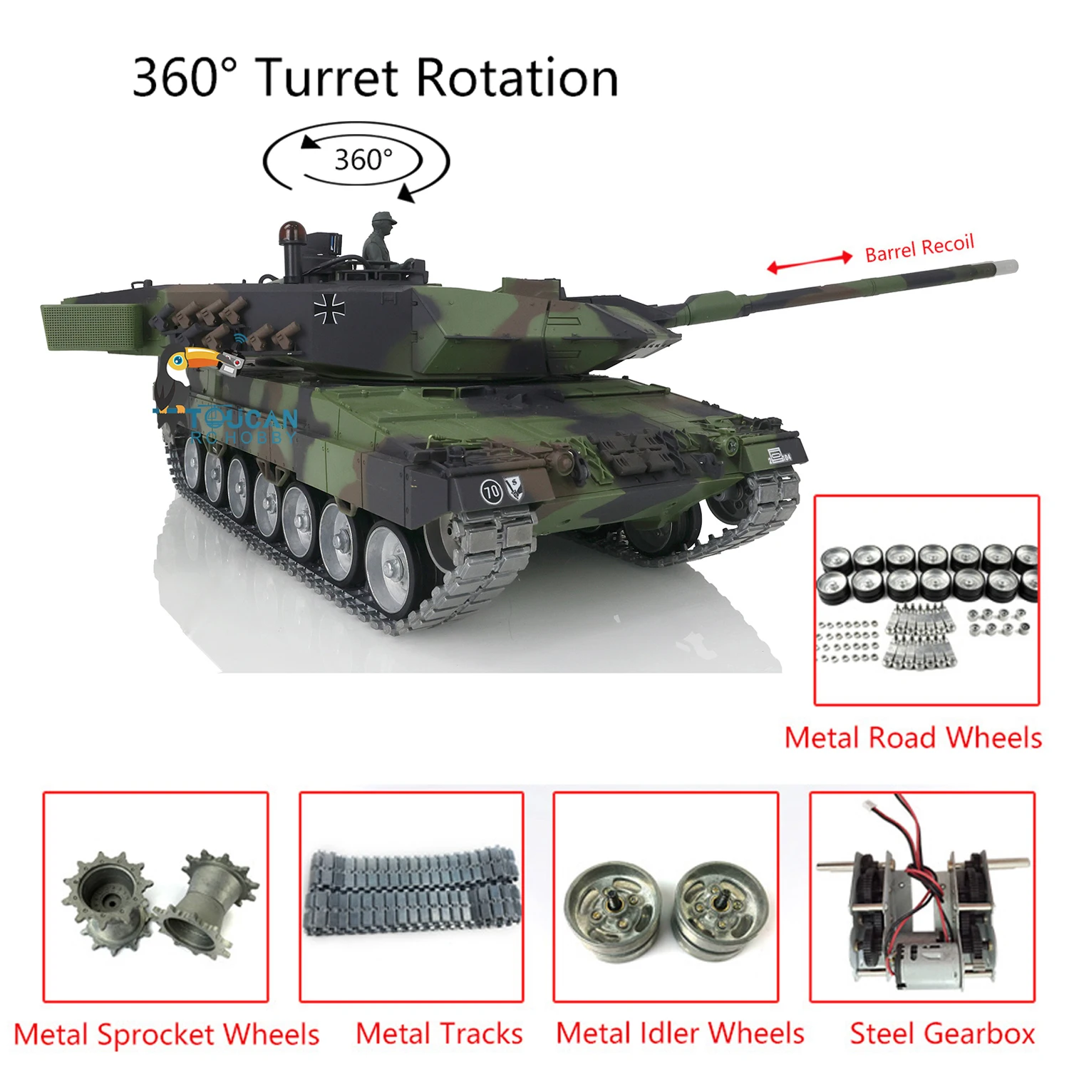 Henglong 1/16 Customized Leopard2A6 Remote Control Tank 3889 With Metal Tracks BB pellets Cannon Retractable 7.0 Version As Gift 2