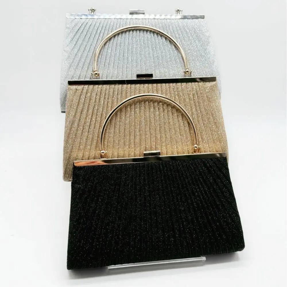 Borsa a Tracolla Elegante da Donna, Borsetta da Sera di Lusso con Glitter, Borsa a Catena Plissettata per Cene Estive - immagine 6