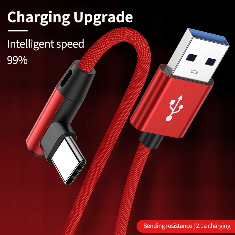 Fast Charging 5A USB C Cable with 90 Degree Elbow Design