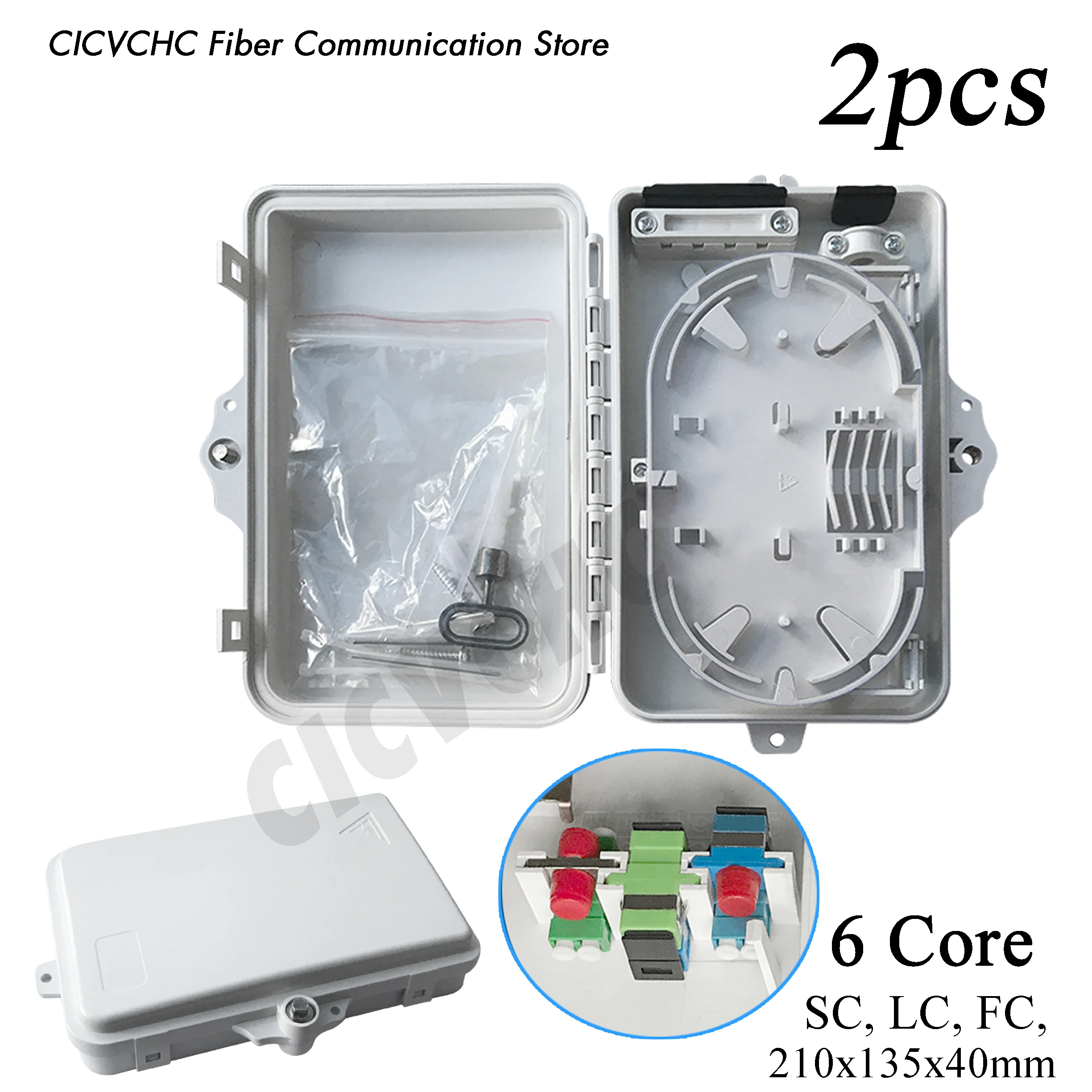 2pcs 6 Cores Fiber Distribution Box- IP65 Waterproofing for Indoor/Outdoor- Drop cables-Wall hanging
