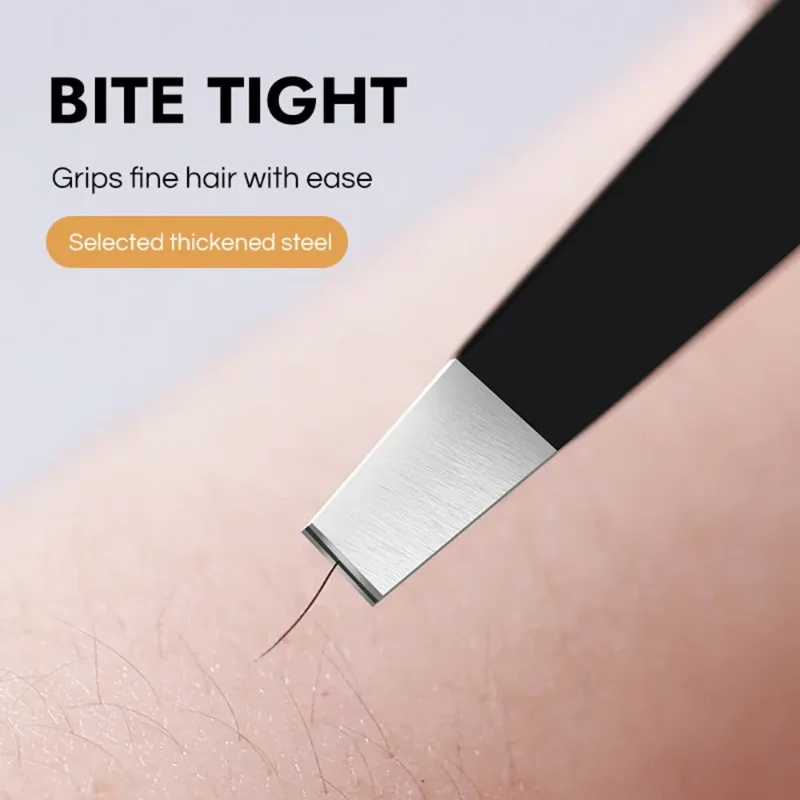 Premium Stainless Steel Black Tweezers with Slant and Flat Tips for Eyebrow Shaping & Ingrown Hair Removal