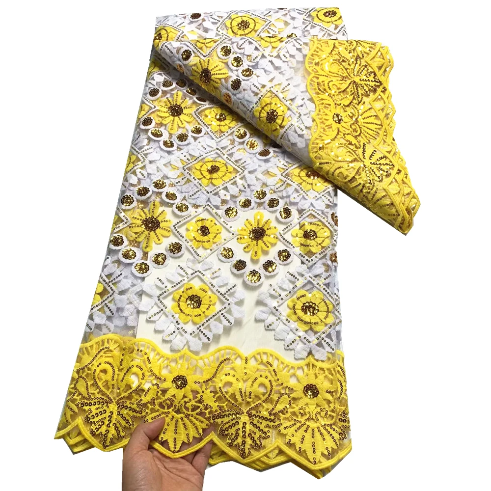 

Nice Flowers African Sequins Lace Fabric High Quality Nigerian French Tulle Lace Fabric Mesh For Wedding Sew 5 Yards/pcs