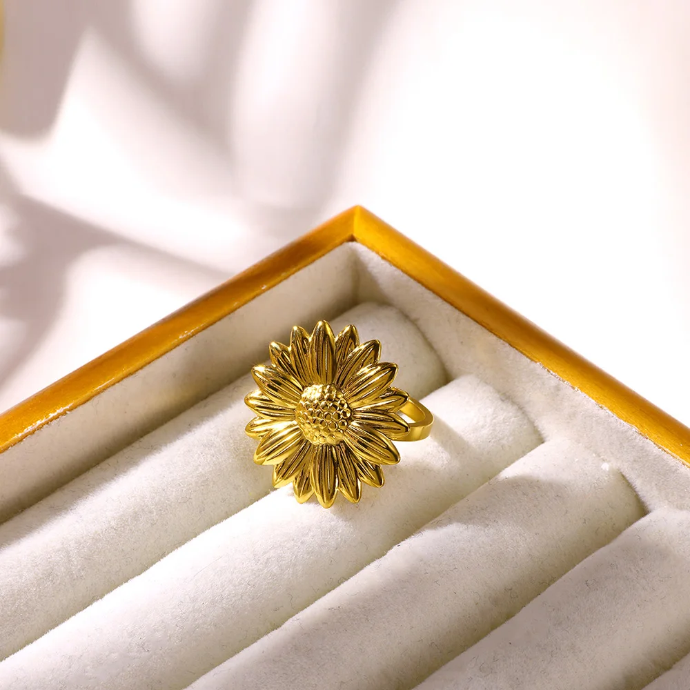 Sunflower Rings Gold Stainless Steel Vintage Party Band