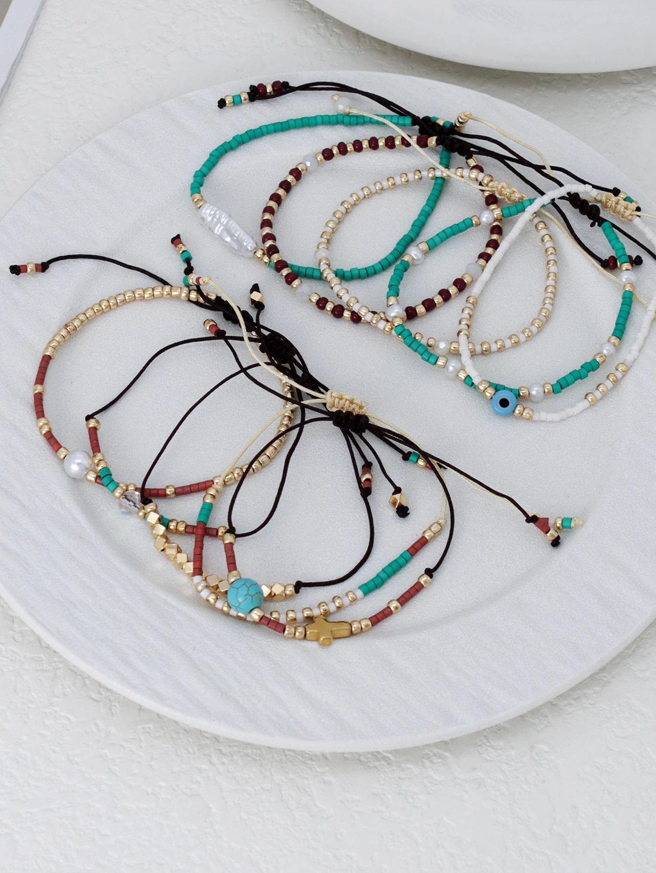 10PCS Bohemian Blue Beads Adjustable Bracelet