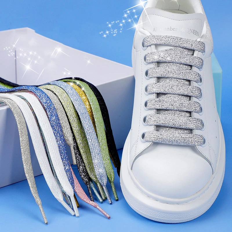 Cordones zapatos con purpurina coloridos dorados plateados brillantes cordones zapatos planos para zapatillas atléticas correr zapatos botas 1CM de ancho cordones de cordones| - AliExpress