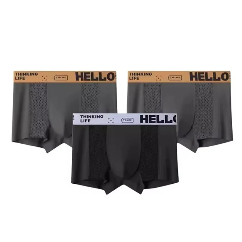 3PCS/LOT Men's Underwear Breathable Mesh Man Underpants Male Thin Sexy Boxers Men Panties Boxer Shorts Ice silk