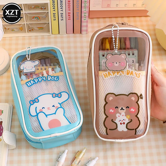 Large Capacity Transparent Pencil Bag Aesthetic School Cases Kawaii  Stationery Holder Bag Pen Case Students School Supplies - Pencil Bags -  AliExpress